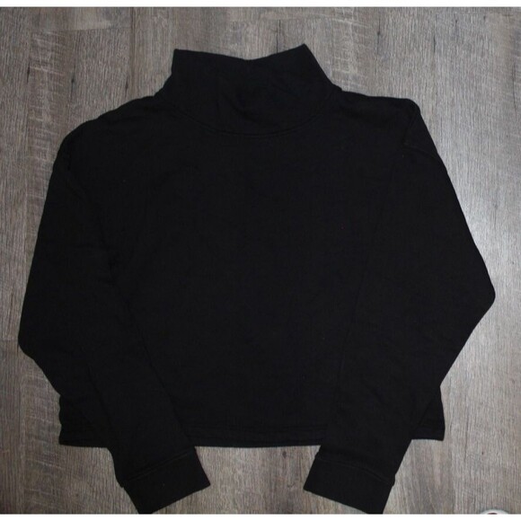 MATE THE LABEL ORGANIC COTTON CROPPED FLEECE TURTLENECK SWEATSHIRT BLACK - Picture 4 of 5